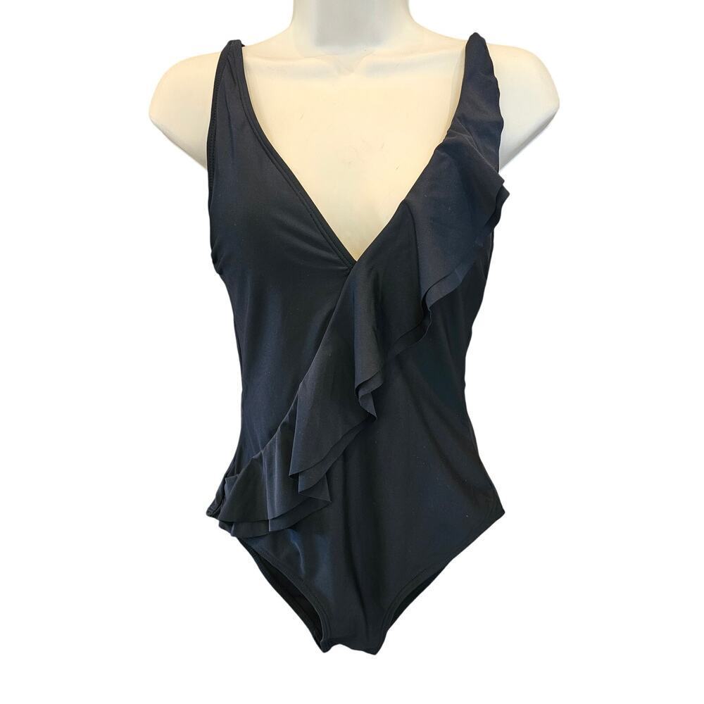 NWT Catherine Malandrino Women's v neck front Ruffle One Piece Swim Suit Small